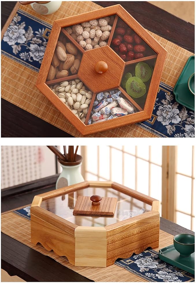 Solid Wood Box Chinese Divided Grid Dried Fruit Tray Vintage Ornament - Image 3