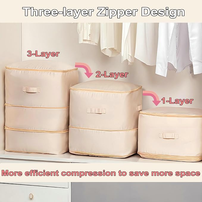 Ultra Space Saving Self Compression Organizer, 2025 New 3-Layer Zipper Large - Image 4