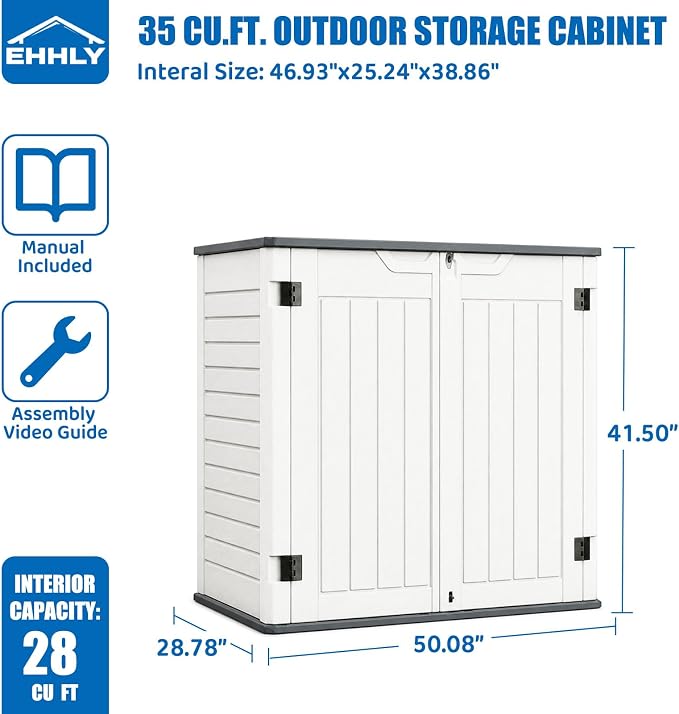 EHHLY Horizontal Resin Storage Shed, 35 Cuft Garden Tool Sheds & Outdoor Storage - Image 3