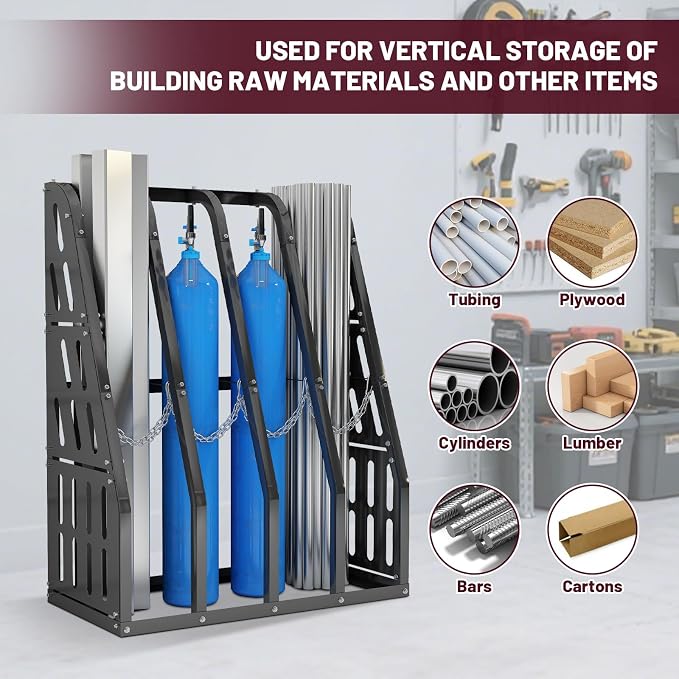 Vertical Long Parts Storage Rack, 500 lb Capacity, 4-Bay Black Steel Bar/Lumber - Image 4