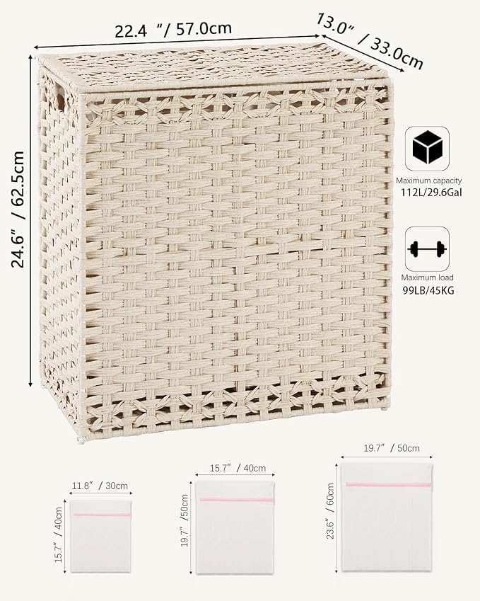 SETVSON Laundry Hamper with Lid Wicker Laundry Basket 112 L Laundry Hampers - Image 5