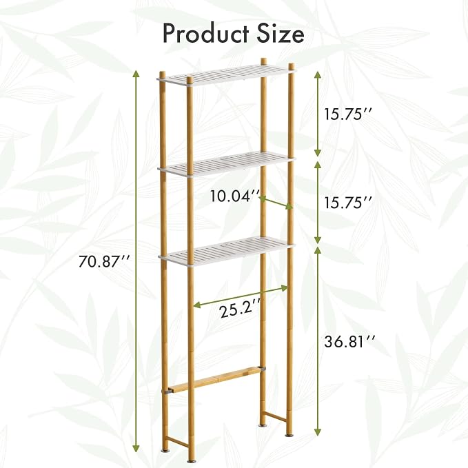 AmazerBath Bamboo Over The Toilet Storage Shelf, 3-Tier Bathroom Storage - Image 2
