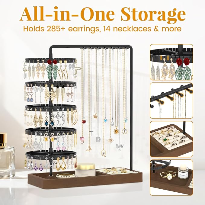 EsLuker.ly Earring Holder Organizer Necklace Display Stand Jewelry Storage | - Image 2