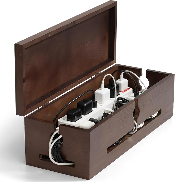 Wooden Cable Management Box – Modern Wire Organizer Box & Power Strip Cover by SenlanMot