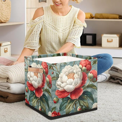 TropicalLife 13x13x13 Inch Large Fabric Storage Cube Retro Rose Foldable - Image 3