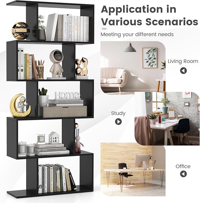 5-Tier Geometric Bookcase, 62.5” Freestanding Room Divider Bookshelf - Image 4