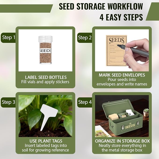 Metal Seed Storage Box with Safety Locks, Large 4-Compartment Seed Organizer - Image 5