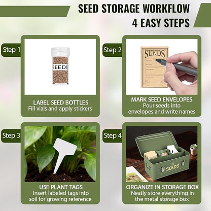 Metal Seed Storage Box with Safety Locks, Large 4-Compartment Seed Organizer - Image 5