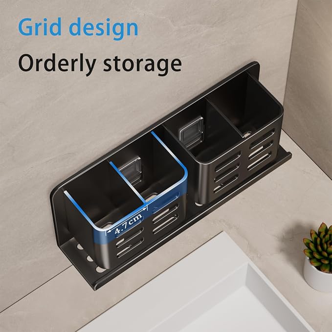 Aluminum Toothbrush Holder Self-Adhesive Hanging Bracket Shower Toothbrush - Image 4