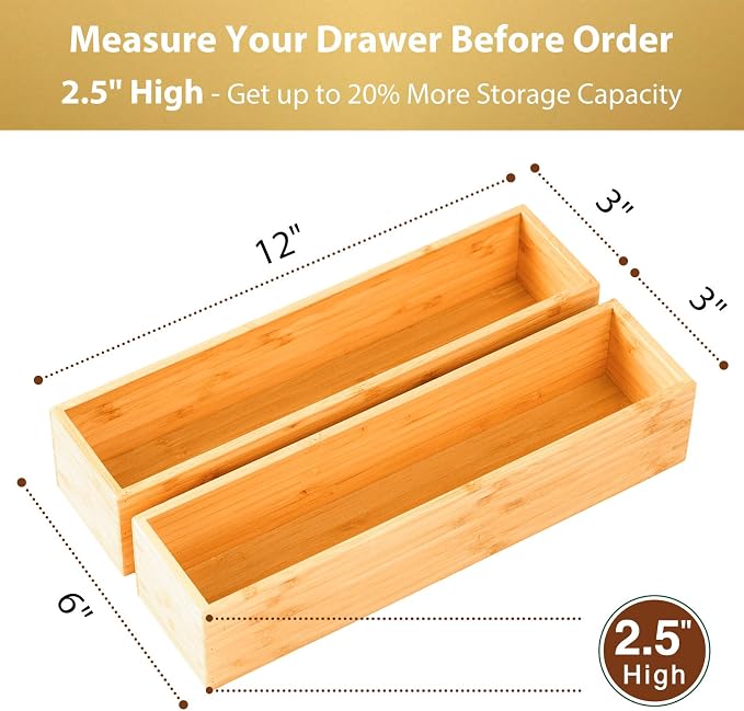 Umilife Bamboo Kitchen Drawer Organizer, Extra High Silverware Tray, Flatware - Image 2