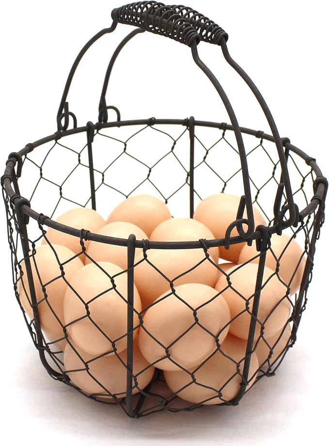 CVHOMEDECO. Round Chicken Wire Egg Basket Fruit Basket - Image 2