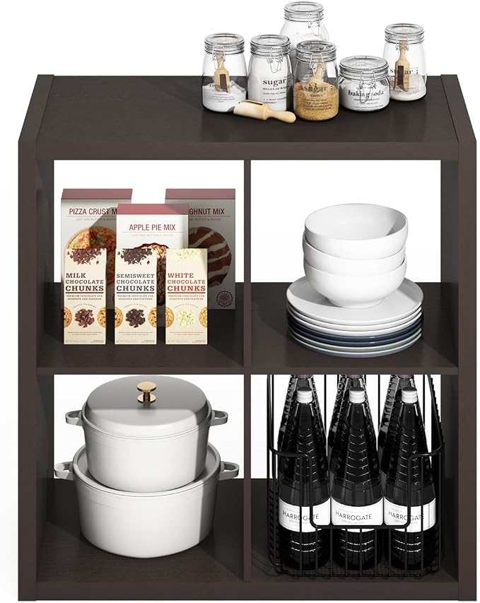 Furinno HERMITE 4-Cube Kitchen Island, Extra Thick Coffee Bar, Dark Oak | - Image 6