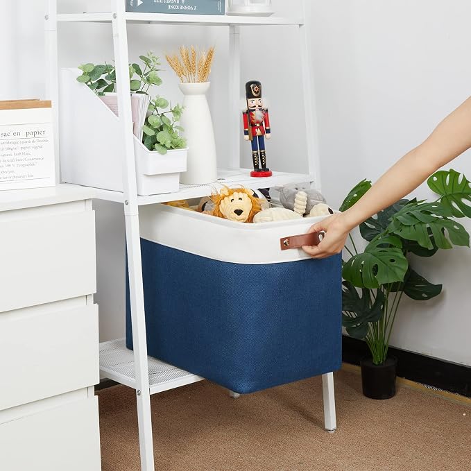 HNZIGE Storage Baskets for Organizing, Foldable Storage Bins Navy Blue Tall - Image 6