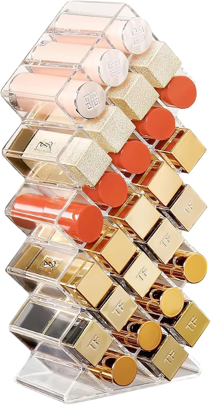 Lipstick Organizer, 28 Slots Acrylic Lip Holder, Stackable Lip Gloss Organizer by Hebaogugu