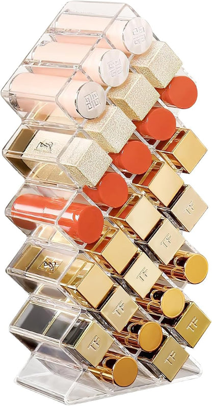Lipstick Organizer, 28 Slots Acrylic Lip Holder, Stackable Lip Gloss Organizer by Hebaogugu