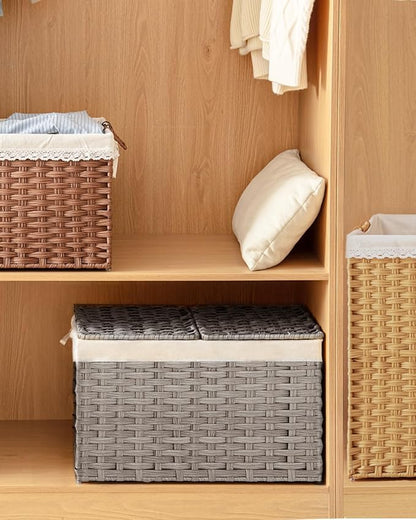 SETVSON Storage Basket with Lid PE Rattan 27.8 Gal Wicker Chest, 2 Removable - Image 7