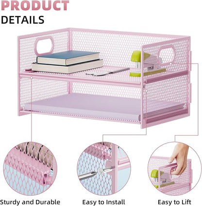Marbrasse 2 Tier Paper Organizer Letter Tray, Mesh File Organizer - Image 2