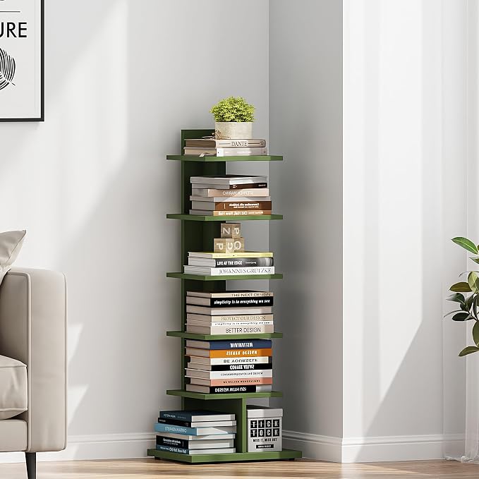 TUTOTAK Book Shelf, Narrow Spine Bookshelf, 6-Tier Bookcase - Image 4
