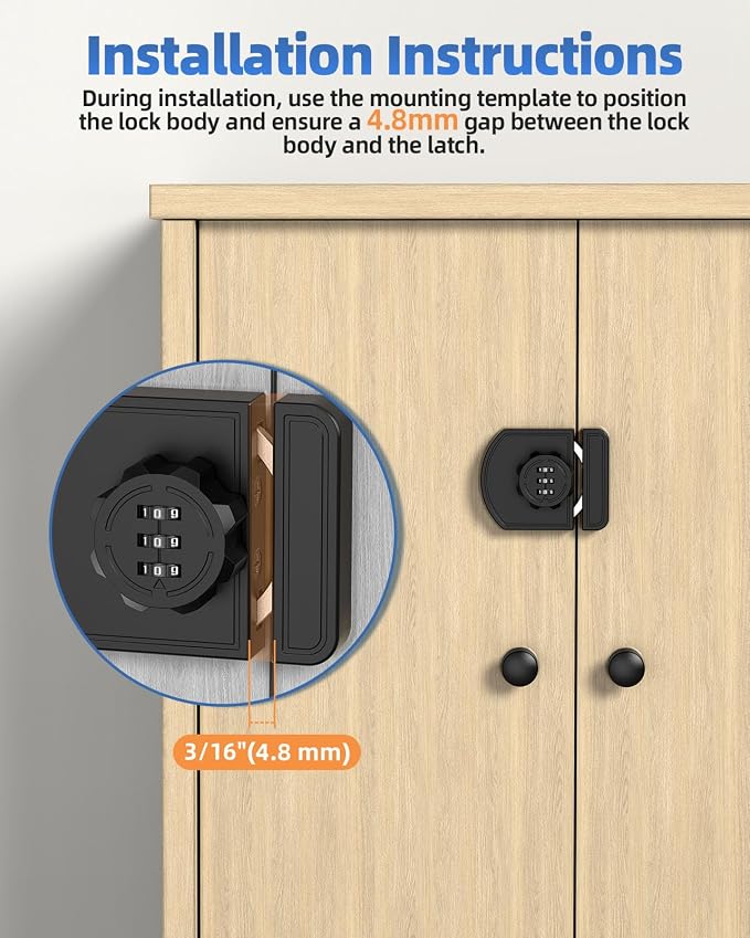 180 Degree Combination Cabinet Lock, Keyless 3 Digit Password Lock, Anti Pry - Image 4