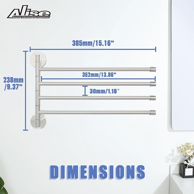 Alise 4 Arm Swivel Towel Rack, Swivel Towel Bar Brushed Nickel, 13.86 Inch | - Image 6