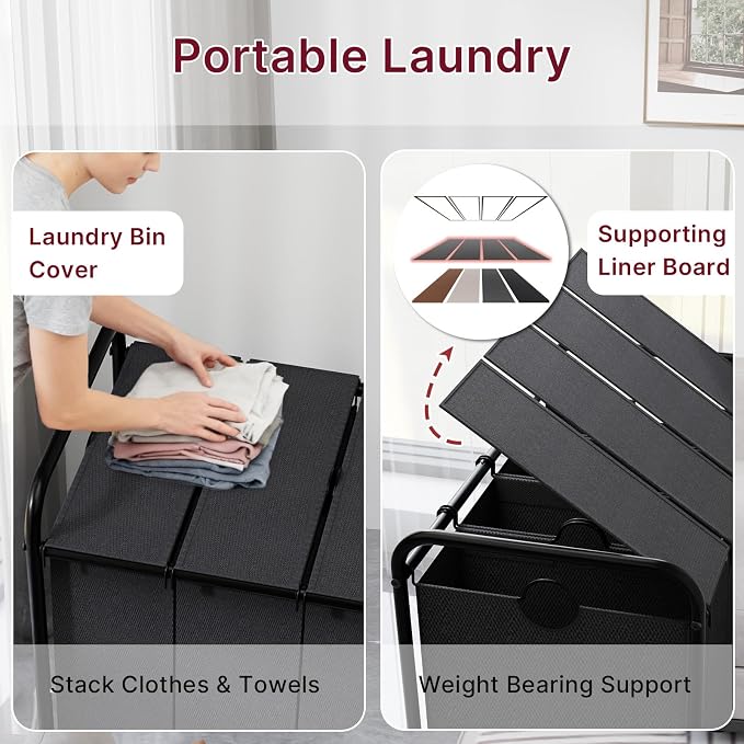 180L Laundry Sorter 4 Section – Heavy Duty Rolling Laundry Basket - Image 7