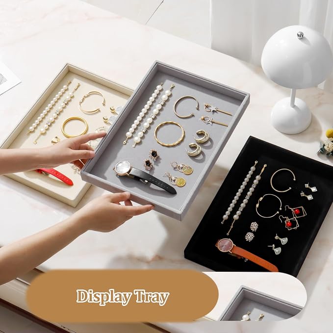 Large Velvet Jewelry Tray 2 Pack Stackable Jewelry Display Drawer Inserts Trays - Image 5