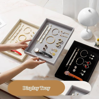 Large Velvet Jewelry Tray 2 Pack Stackable Jewelry Display Drawer Inserts Trays - Image 5