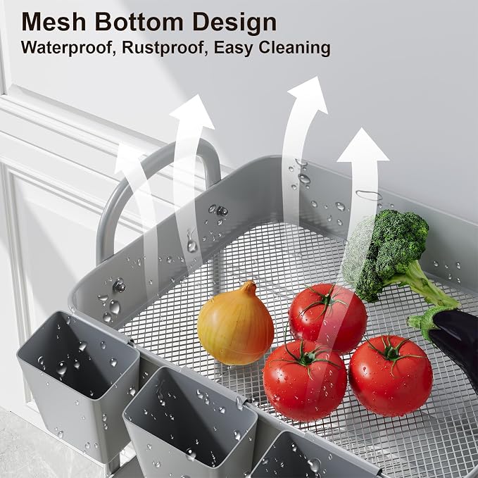3 Tier Gray Metal Rolling Cart, Mesh Storage Cart - Image 7
