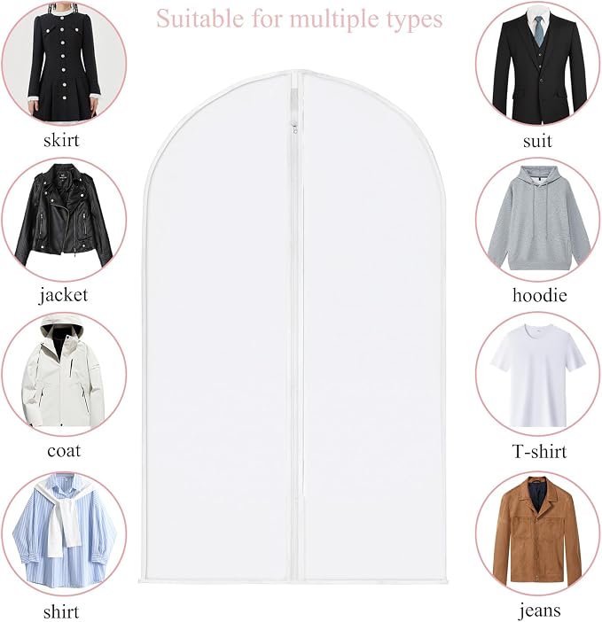 5 Pack Garment Bags for Hanging Clothes, Plastic Clothes Covers - Image 5