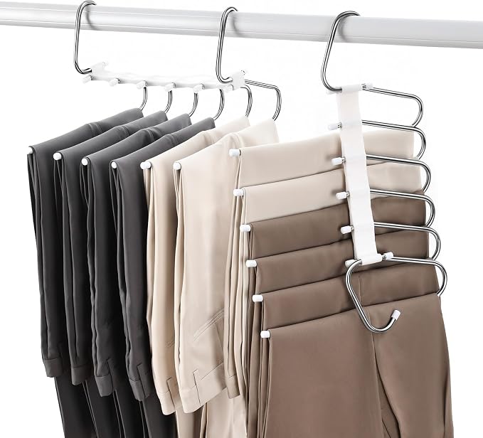 Upgraded Collapsible Pants Hangers Space Saving, 6 Layers Clothes Rack by Fayleeko