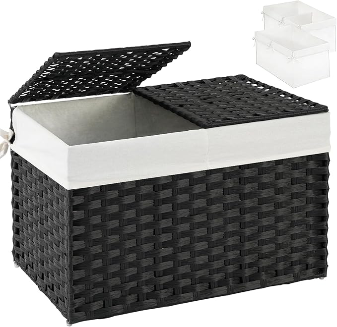 SETVSON Storage Basket with Lid PE Rattan Storage Basket 105L, 2 Removable by SETVSON