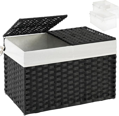 SETVSON Storage Basket with Lid PE Rattan Storage Basket 105L, 2 Removable by SETVSON