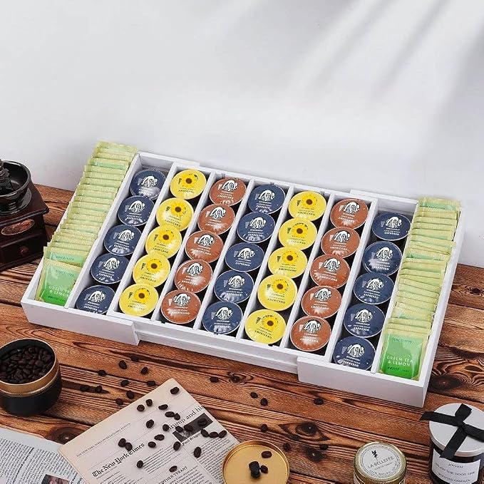 K Cup Holder, Bamboo Coffee Pod Holder Drawer Organizer, Expandable Coffee Pod - Image 2