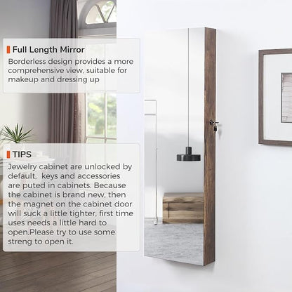 GISSAR Full Length Mirror Jewelry Cabinet, 6 LEDs Jewelry Armoire Wall Mounted - Image 2
