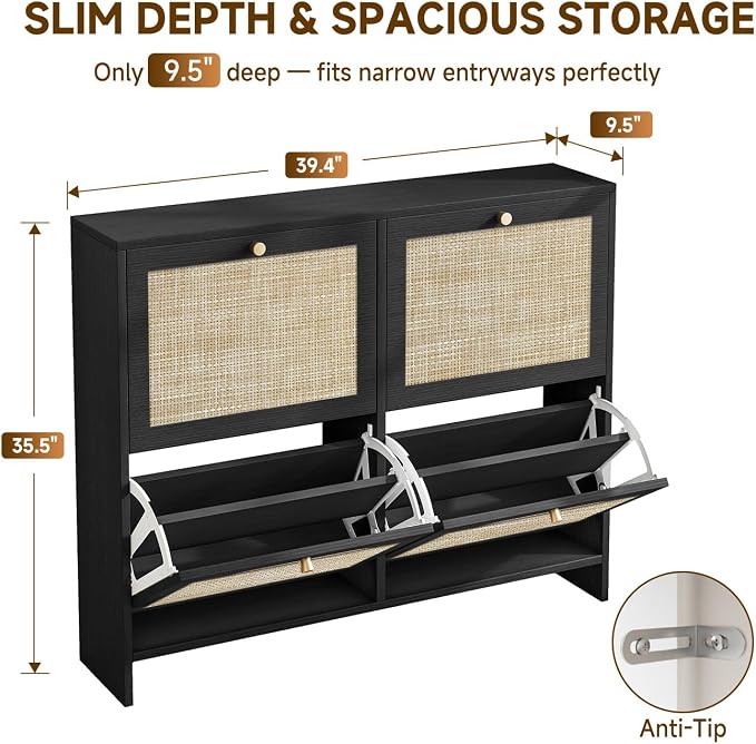 Nicetree Shoe Cabinet Storage for Entryway, 4-Flip Drawer Narrow Shoe Rack - Image 2