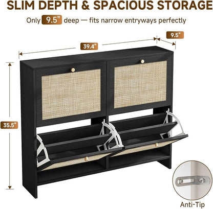 Nicetree Shoe Cabinet Storage for Entryway, 4-Flip Drawer Narrow Shoe Rack - Image 2