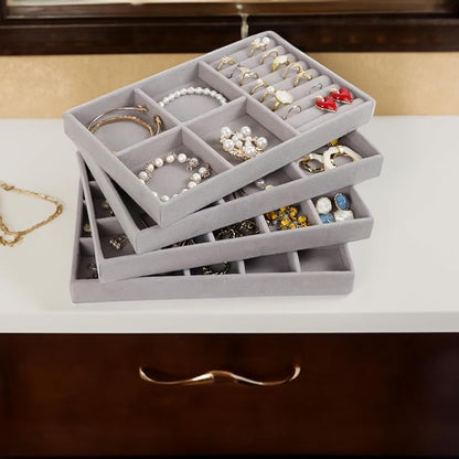 Set of 4 Stackable Jewelry Trays Organizer, Velvet Earring Organizer, Jewelry - Image 5
