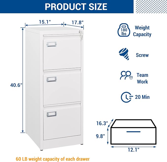3 Drawers Vertical File Cabinets - Image 3