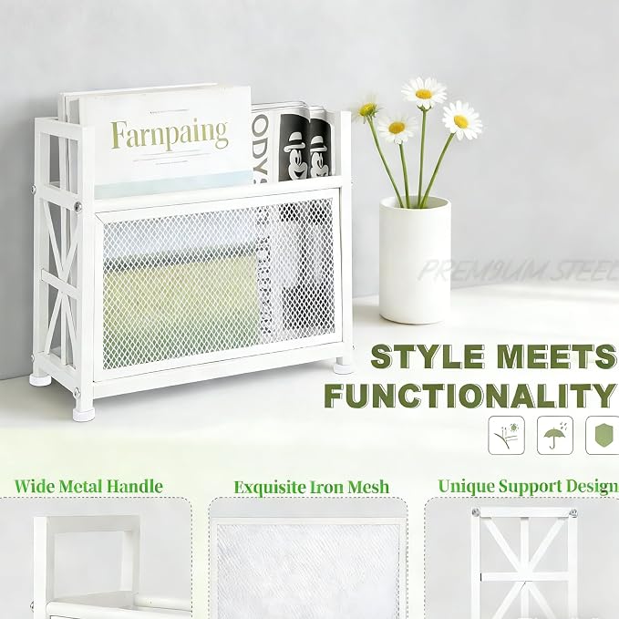 White Magazine Holder, Magazine File Holder | Magazine Rack Floor Magazine - Image 3