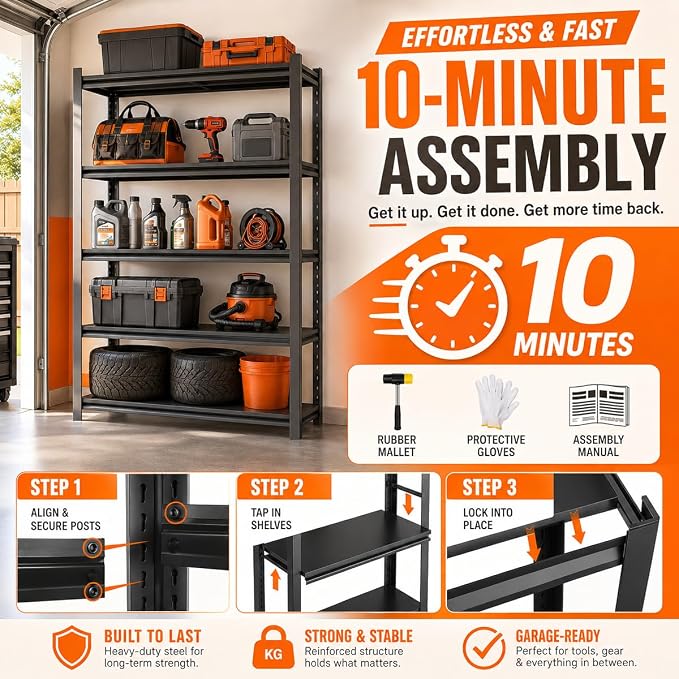 PRESTELION 72" H Garage Shelving, 3000 lbs Heavy Duty Metal Storage Shelves - Image 8