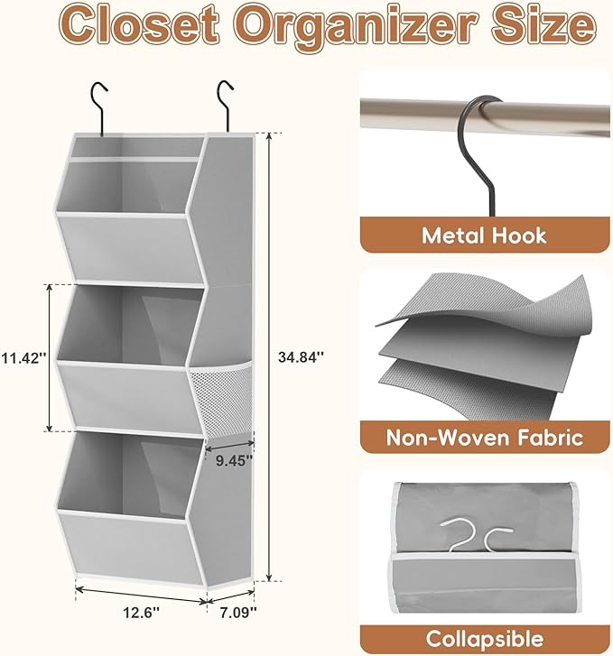 Hanging Closet Organizer 3 Shelf Collapsible Bedroom Closet Organizers and - Image 3