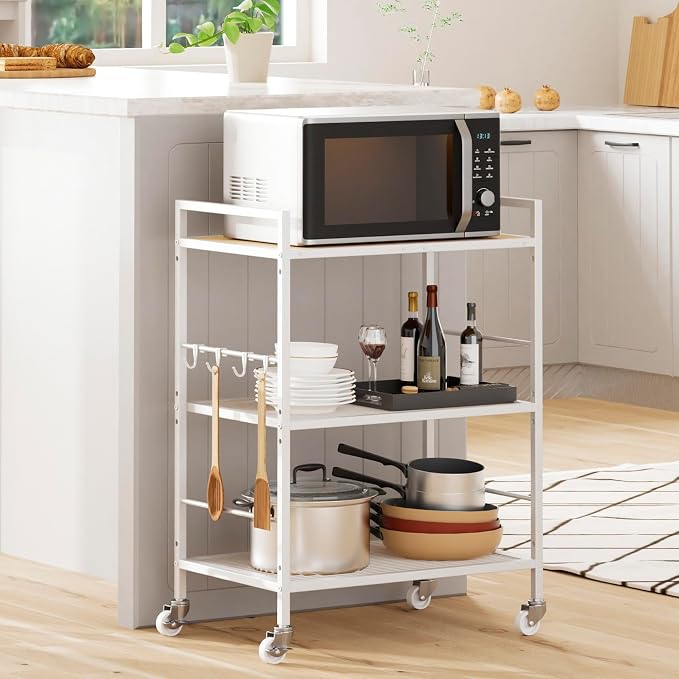 3-Tier Metal Storage Rack with Industrial Wheels, Mesh Shelving Unit with - Image 8