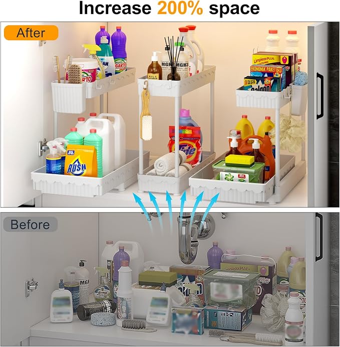 Sevenblue 3 Pack Multi-Purpose Pull-Out Storage Organizers, 2-Tier L-Shaped - Image 2
