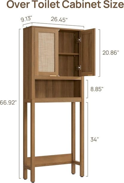 SICOTAS Over the Toilet Storage Cabinet, Rattan Door Bathroom Organizer | - Image 2