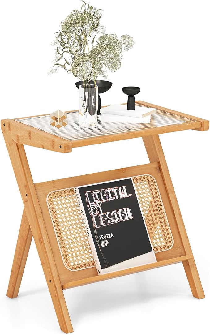 Giantex Rattan Side Table, Boho Nightstand - Image 9