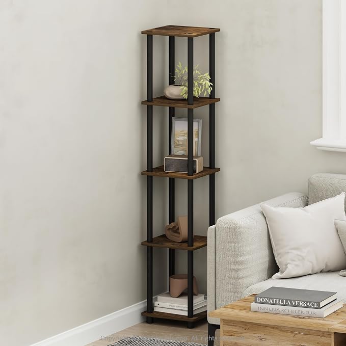 Furinno Turn-N-Tube Storage Shelves, 5-Tier Square Book Shelf, Corner Shelf - Image 2