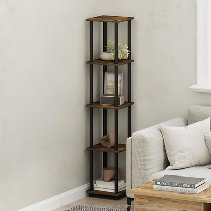 Furinno Turn-N-Tube Storage Shelves, 5-Tier Square Book Shelf, Corner Shelf - Image 2