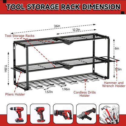 Power Tool Organizer Wall Mount, 150Lbs 3 Layer Metal Tool Storage Rack - Image 3