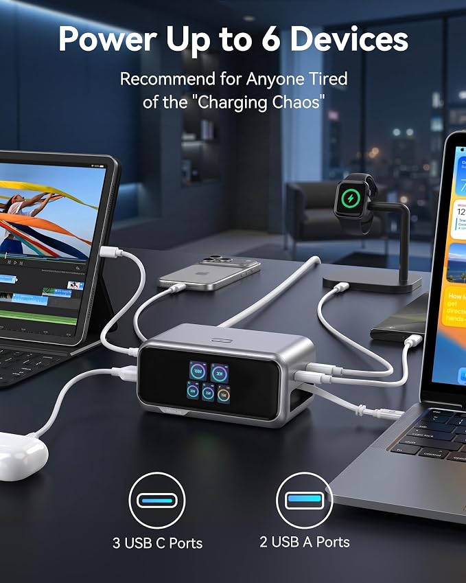 MOKiN Desktop Charging Station, 200W 6-Port Retractable USB C Charging Station - Image 4