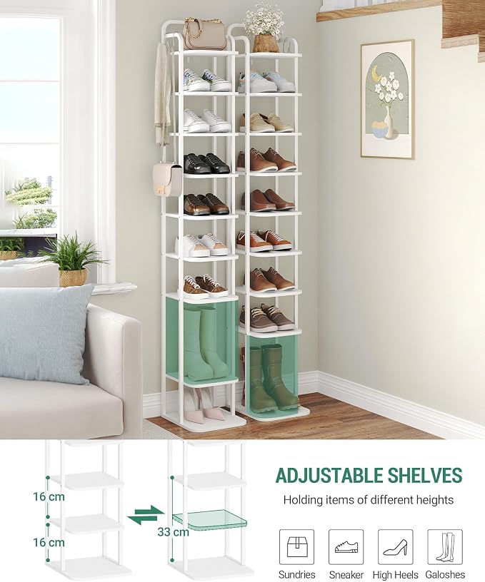 Hzuaneri 10 Tiers Vertical Shoe Rack, Narrow Shoe Tower, Tall Shoes Shelf - Image 4